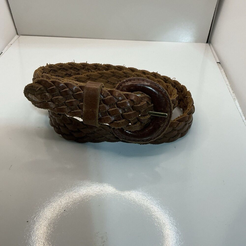 Vinntage Tan Leather Belt Med Brown Woven Braided Boho Western Cowgirl Classic